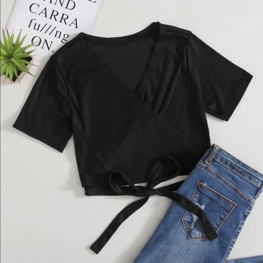 Self Tie Wrap Black Crop Top